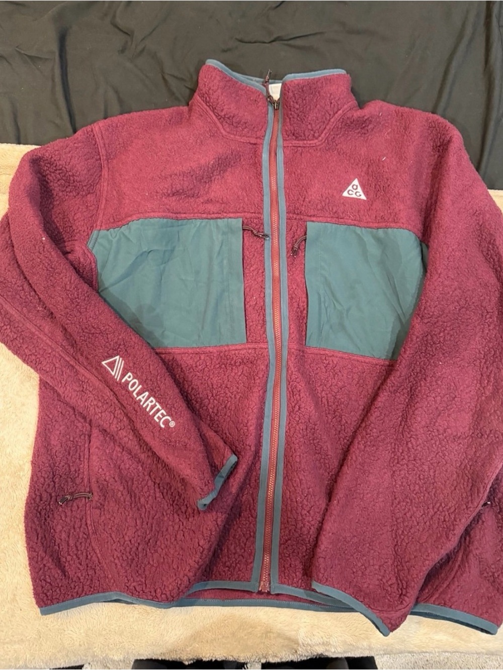 Nike ACG Burgundy Fleece Jacket with Teal Panels